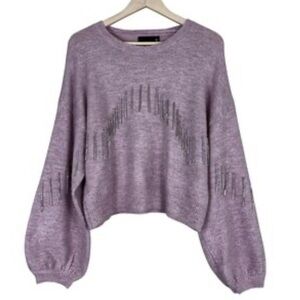 Broadway 38 Purple Rhinestone Fringe  Dolman Sleeve Knit Sweater Top M